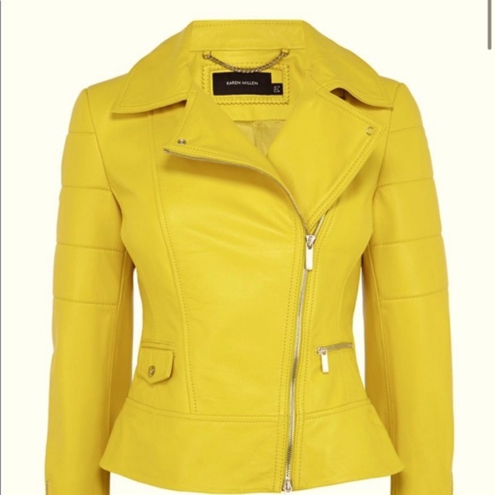 Karen Millen Neon Moto Biker Jacket, Genuine Leather (suede feel)